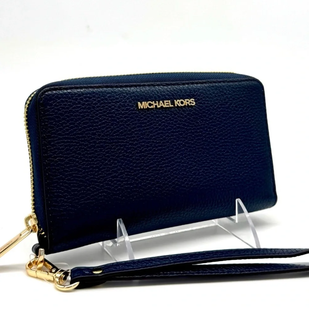 Michael Kors Jet Set Travel Flat MF Phone Case Wallet Navy Blue